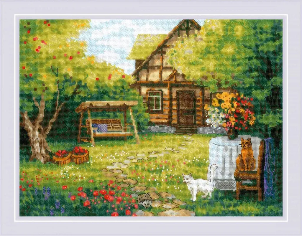 Kit broderie complet maison de campagne Riolis pour éviter l'ennui