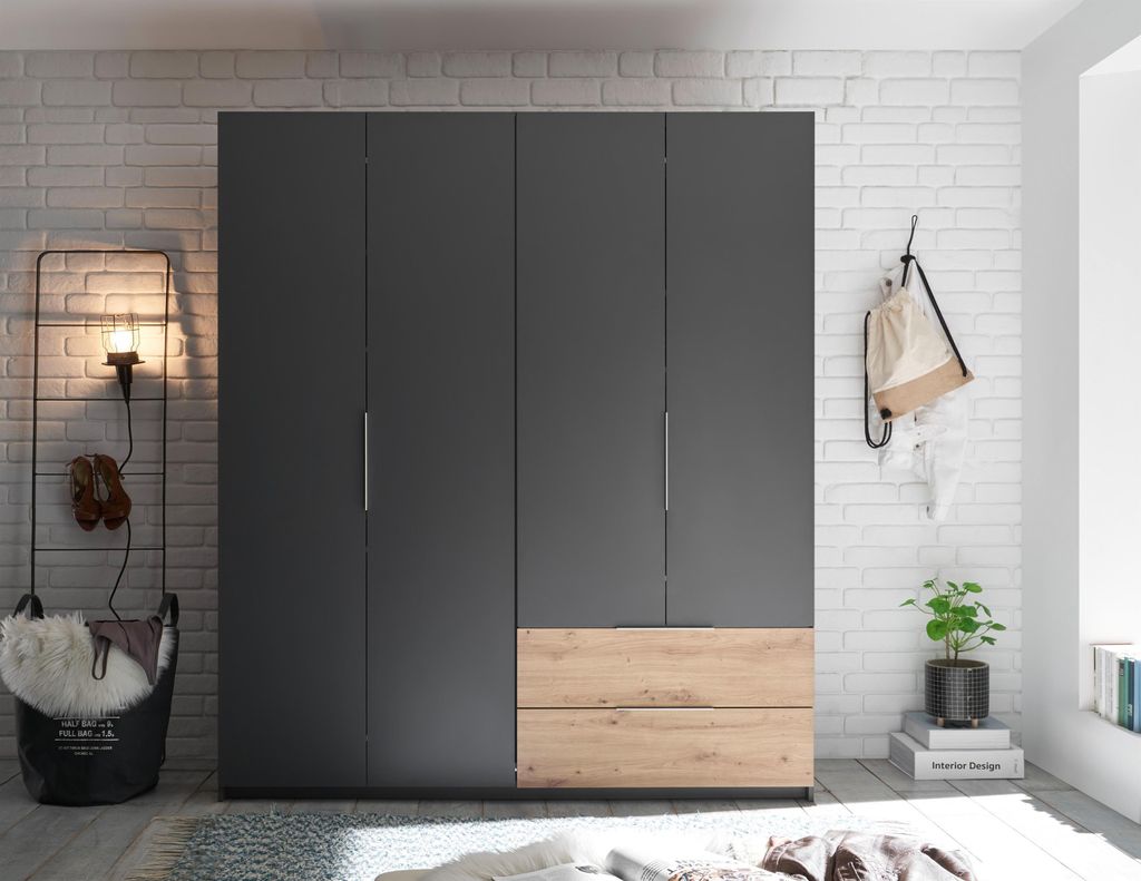 Kleiderschrank Schlafzimmerschrank Holzschrank Kleideraufbewahrung "Filberto I" Graphit/Artisan Eiche
