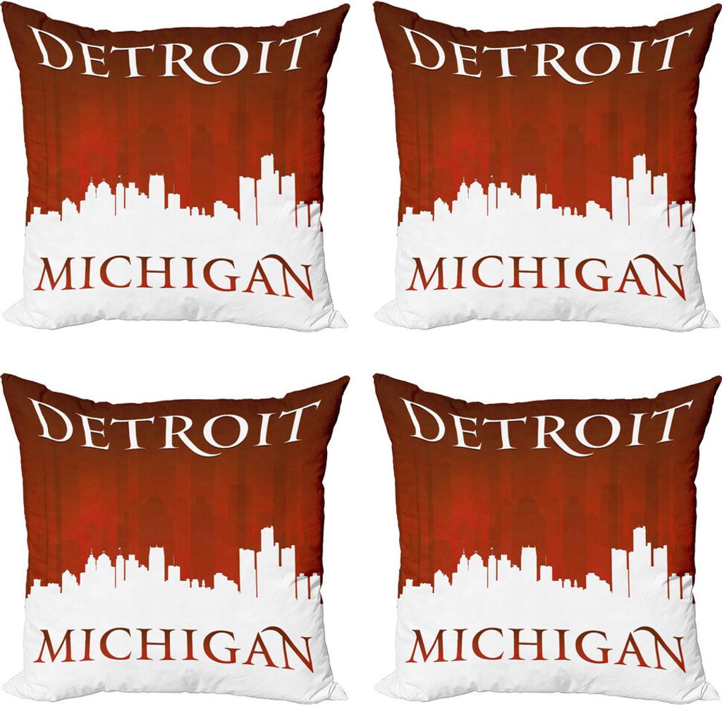 ABAKUHAUS Detroit Kissenbezug Set (4 Stück), Michigan City Letters, Moderner Doppelseitiger Digitaldruck, 45 cm x 45 cm, Rot und weiß