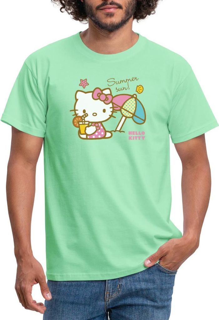 Spreadshirt Hello Kitty Am Strand Summer Sun Männer T-Shirt, M, Mintgrün
