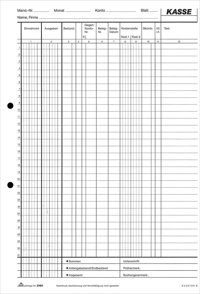 RNK Verlag 3160 Livre de Caisse Informatique A4 avec Papier Autocopiant