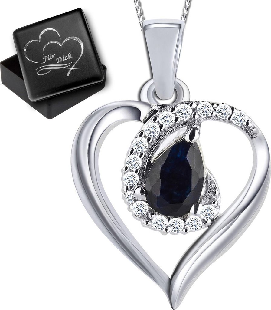 Damen Herzkette  Anhänger mit ECHTEM SAPHIR 925 Sterling Produktbild 