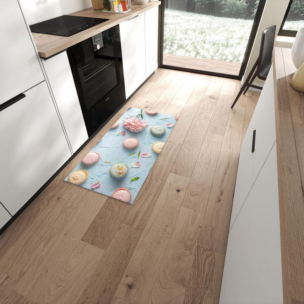 Küchenteppich 60x120cm rutschfest & abwischbar PVC Läufer - Französische Macarons
