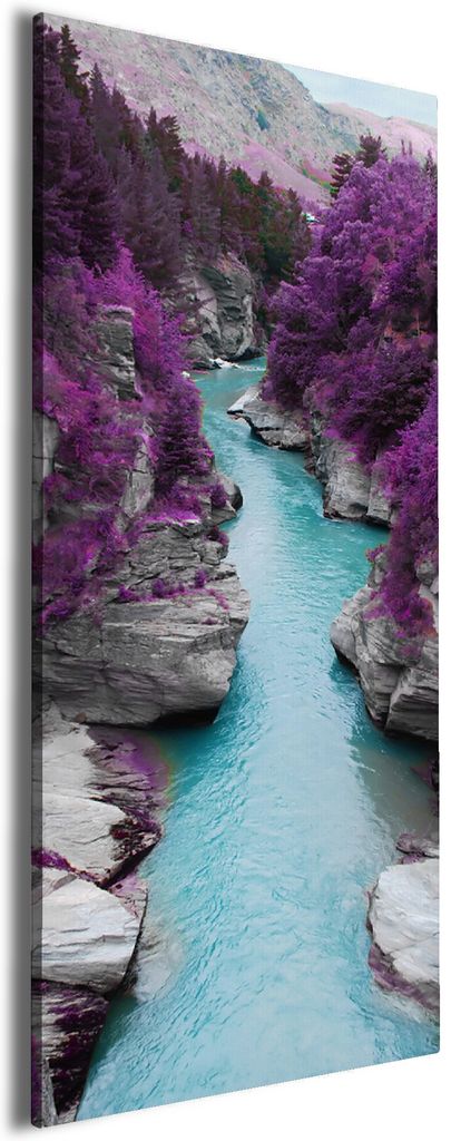 Wallario Premium Leinwandbild Fluss in lilafarbener Schlucht in Größe 80 x 200 cm