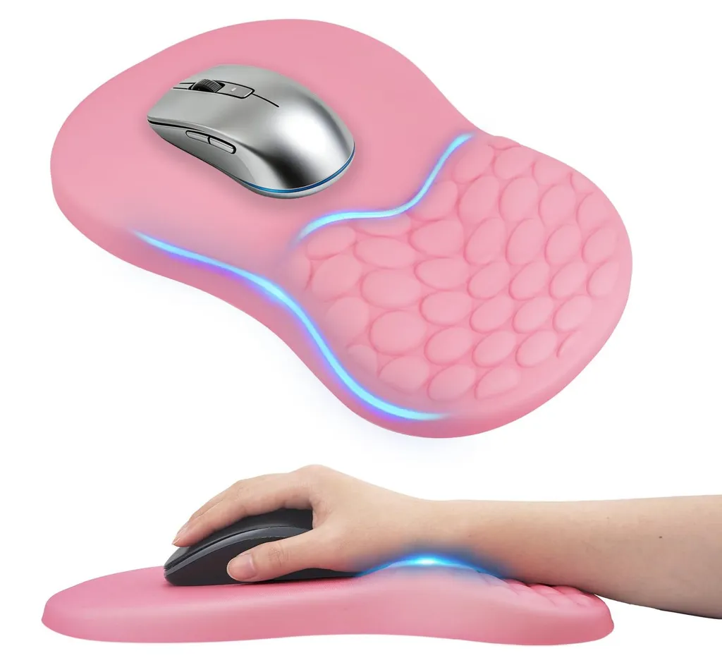 Tapis de souris avec repose-poignet et picots de massage relaxants, rose