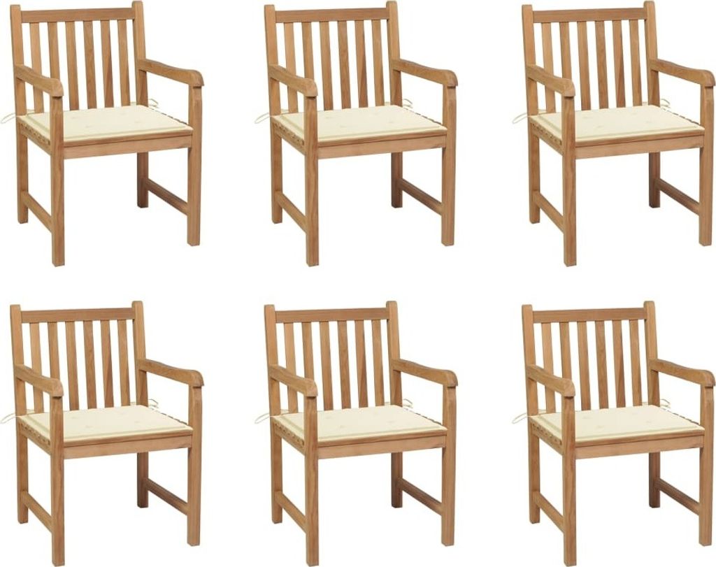 Gartenstühle 6 Stk. mit Creme Kissen Massivholz Teak