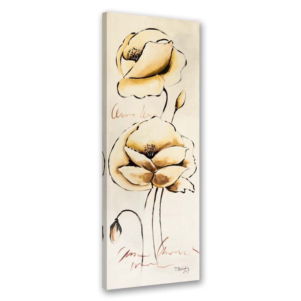 Leinwandbild goldene gemalte blumen 40x120 cm Feeby beige wandbild bereit zum aufhängen