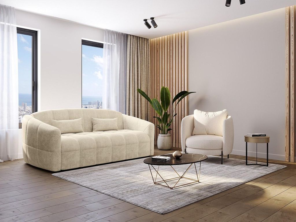 Sofa 3-Sitzer mit Schlaffunktion - Samt - Beige - Liegefläche 140 cm + Matratze 13 cm mit Memory-Schaum - RETUNA