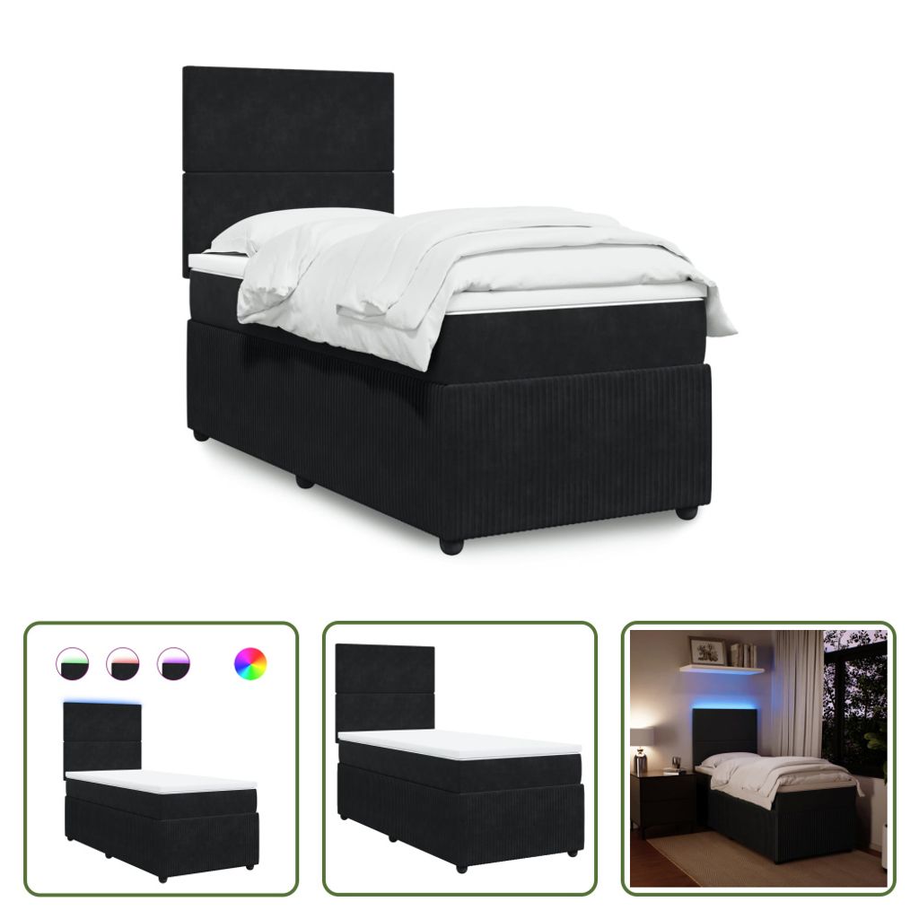 The Living Store Boxspringbett mit Matratze Schwarz 80x200 cm Samt