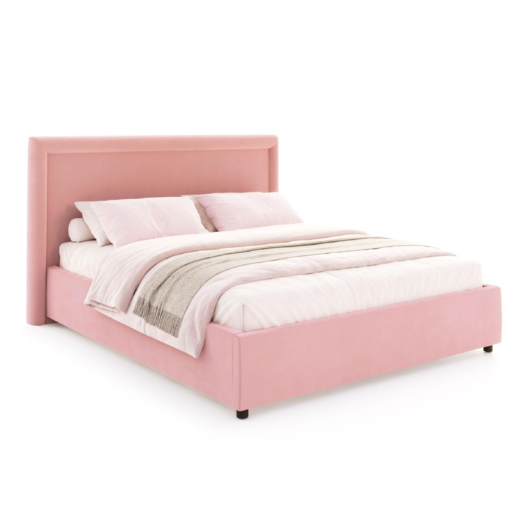 FDM Bett BUSCA Paris 140x200 cm Polsterbett mit Lattenrost aus Metall Bettkasten Stauraumbett Samt pink