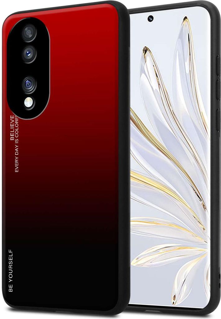 Cadorabo Hülle für Honor 70 in ROT - SCHWARZ Zweifarbige Schutzhülle aus Tempered Glas und TPU Silikon Back Case Cover Etui Handy Hülle