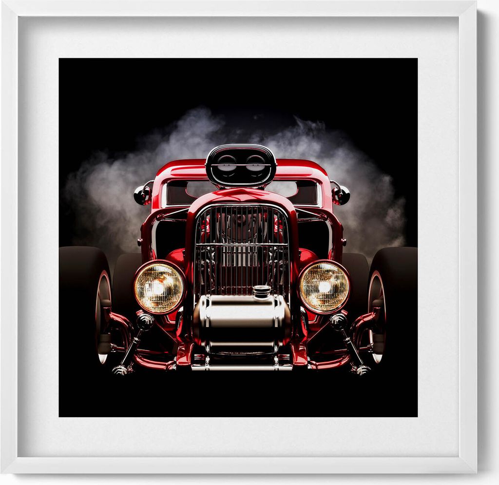 Alter Oldtimer– Wandbild mit Rahmen – Gerahmtes Bild – Wanddekoration – 50x50 cm – Weiß Rahmen