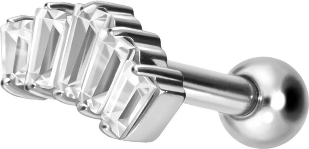 Ohrpiercing Titan Ohrpiercing mit Innengewinde 5 EINGEFASSTE KRISTALLRECHTECKE Silber Stablänge: 8mm