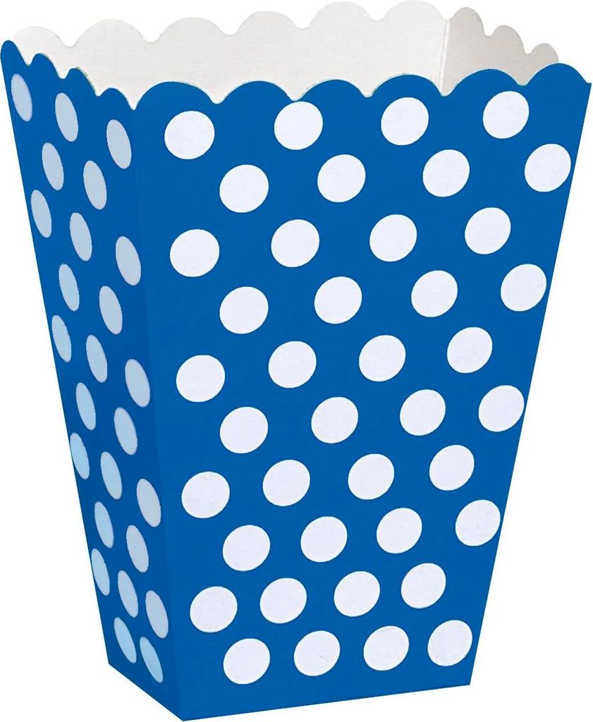 8 Popcorn Boxen mit blauen und weißen Punkten - Einheitsgröße