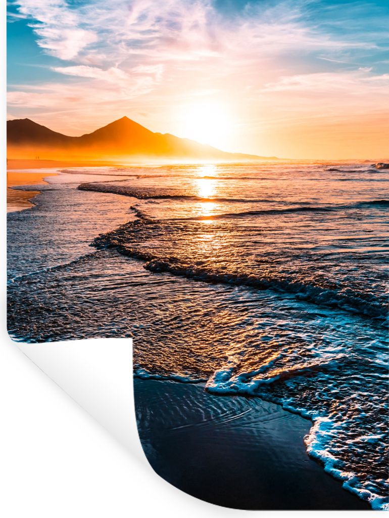 MuchoWow Wandtattoo Wandsticker Wandaufkleber Sonnenuntergang - Meer - Berg - Horizont - Landschaft - Blau 90x120 cm Selbstklebend und Reposition...