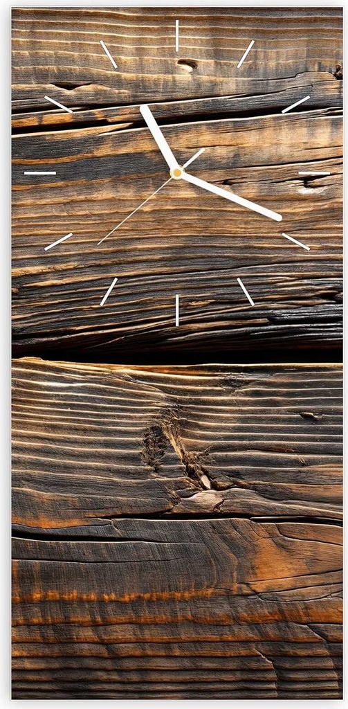 Wanduhr aus Glas mit Motiv Holztextur Altholz- 30 x 60 cm - inkl. Aufhängesystem