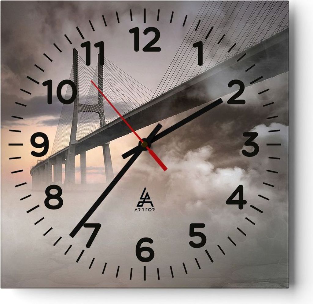 Wanduhr - Quadrat - Glasuhr - Brücke Nebel Wasser - 30x30cm - Schleichendes Uhrwerk - Lautlos - zum Aufhängen bereit - Dekoration Modern - Wandde...