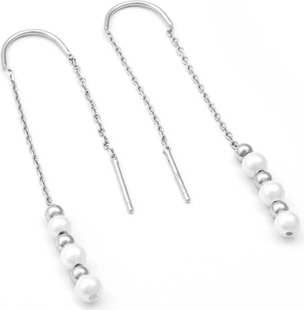 Boucles d'oreilles longues argent anti-allergie - Perle éclatante 925