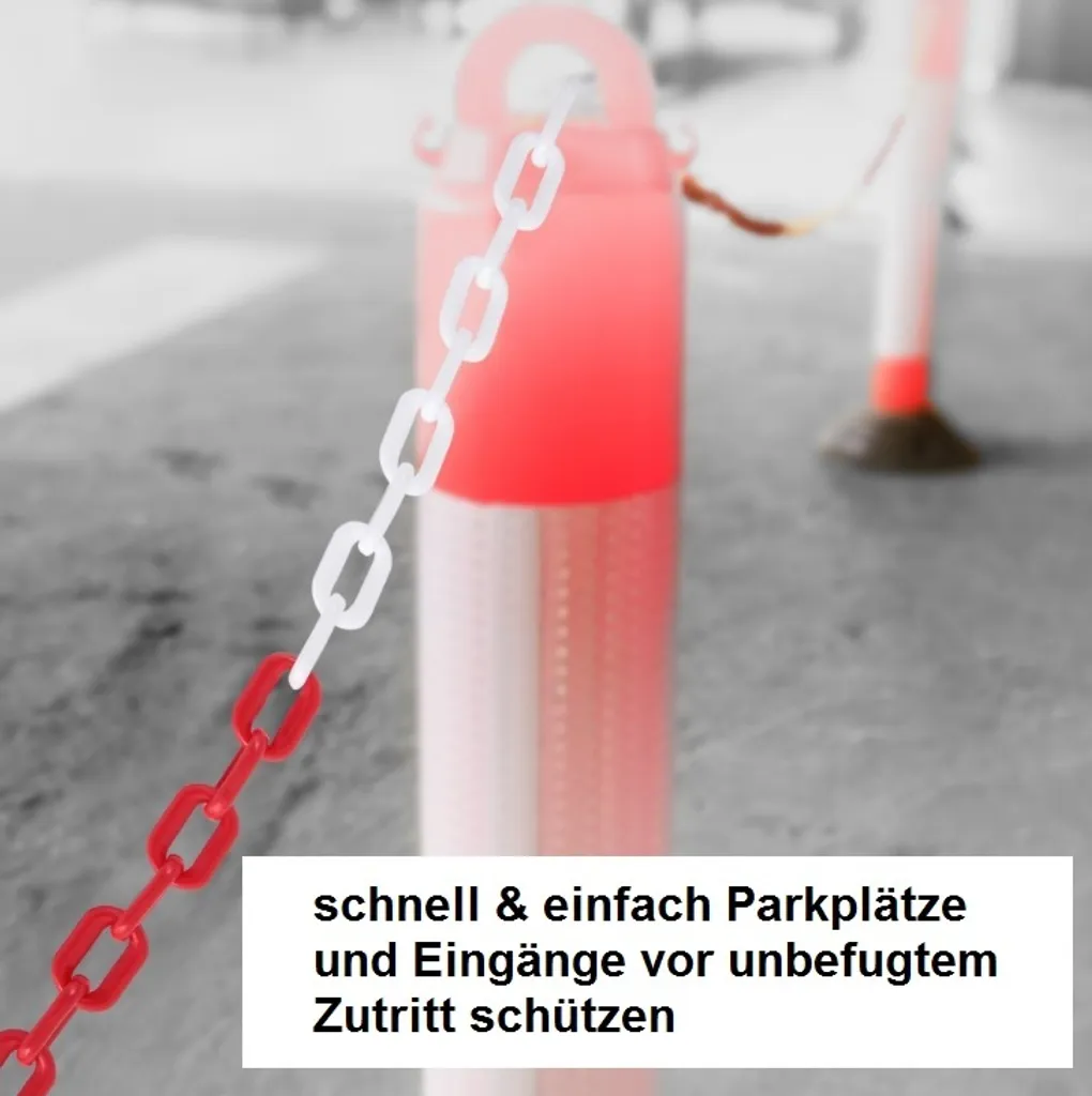 fascio di 25 m di catena barriera [rosso/bianco] - catena in plastica | catena in plastica in un sacchetto | catena a maglie da 6 mm | catena di sicurezza di avvertimento | resistente ai raggi UV e al gelo | sicurezza in cantiere | barriere per ringhiere - 3