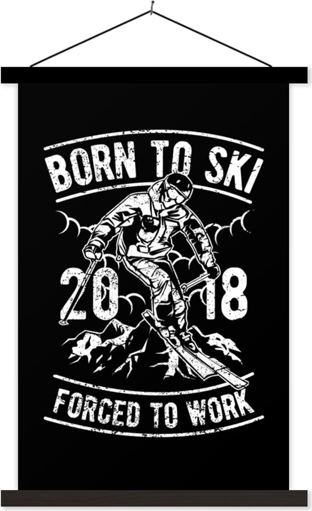 MuchoWow Textilposter Ski - Schwarz - Weiß - Vintage 120x180 cm mit schwarzem Rahmen - Fotos