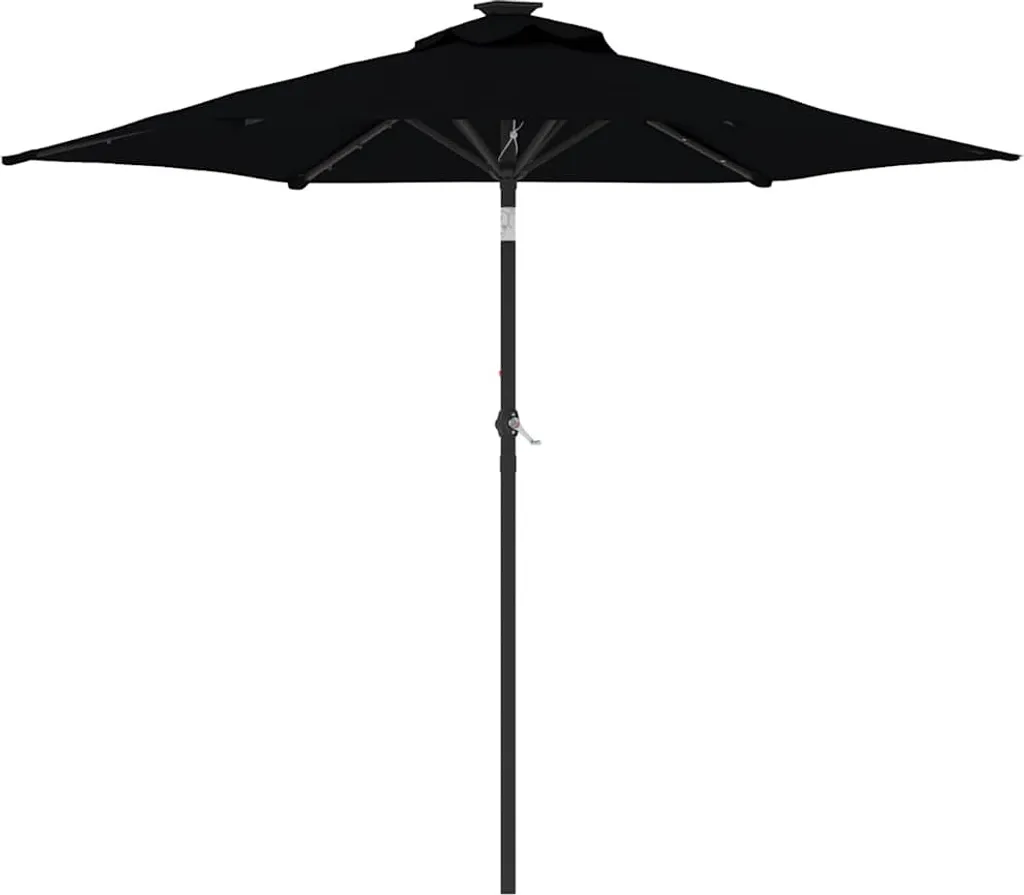 Parasol LED à mât en acier noir 225 cm - Éclairage solaire intégré