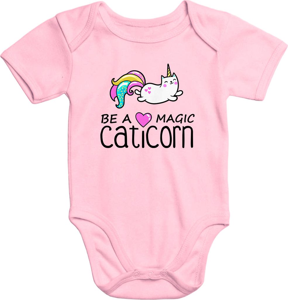 Baby Body Be a magic caticorn Aufdruck Onesie Einhorn Unicorn kurzarm Baumwolle Moonworks 3-6 Monate
