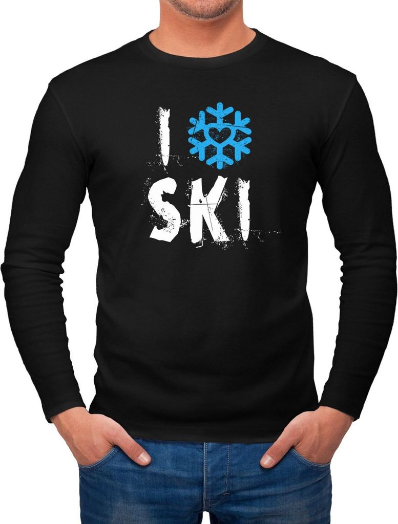 Herren Long-Sleeve I Love Ski Ich liebe Ski Wintersportler Ski-Fahrer Langarm-Shirt Moonworks schwarz XXL