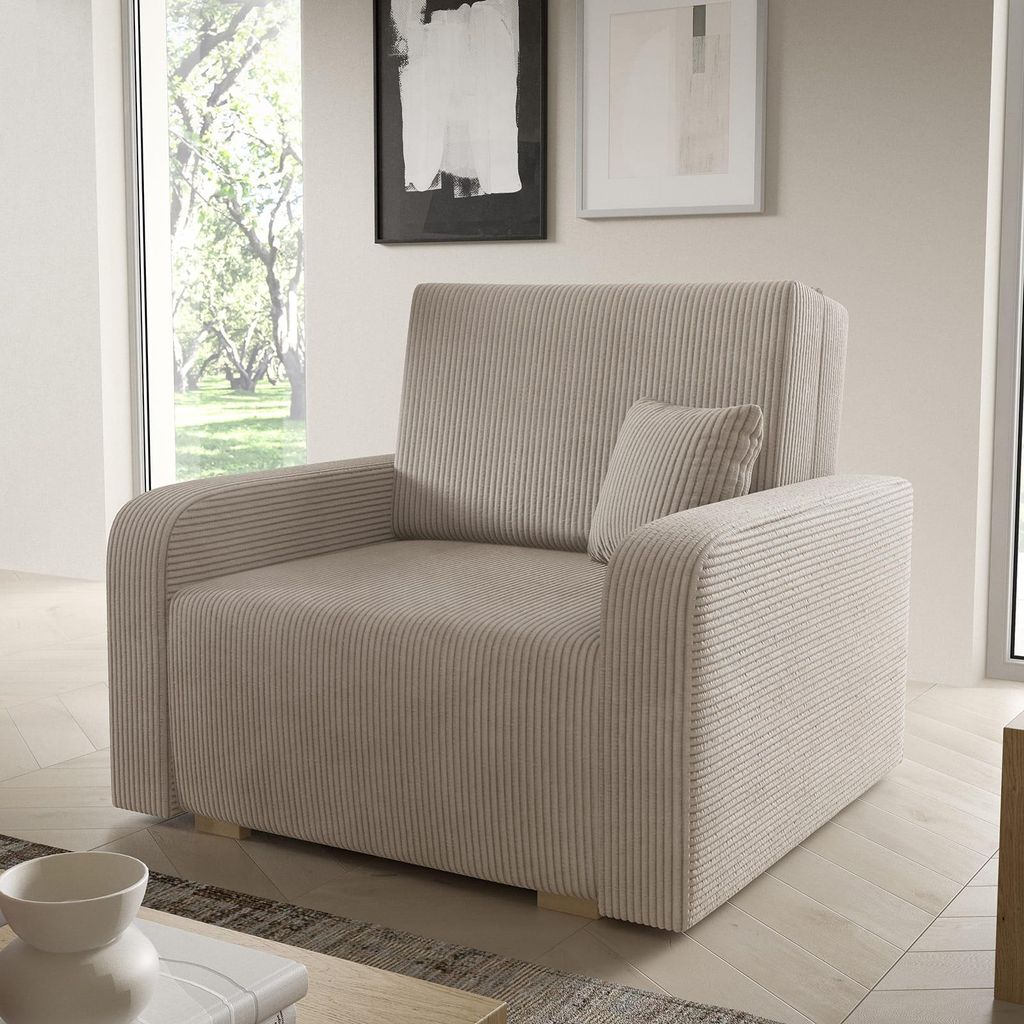 Schlafsofa Tessa I 105x85 cm Komfortables Sofa mit Bettkasten, Couch 1-Sitzer Kordstoff- Inklusive Gratis-Kissen - Poso 02