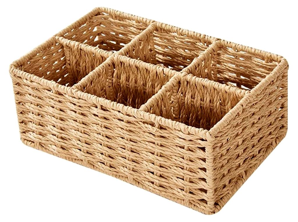 Weidenkorb mit 6 Fächern, Rattan-Verpackung, geteilter Korb, Badezimmer-Organizer, für Regal und Schreibtisch