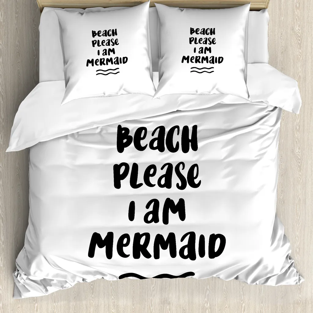 Parure de lit 155x220 cm Beach Please ABAKUHAUS motif sirène noir et blanc