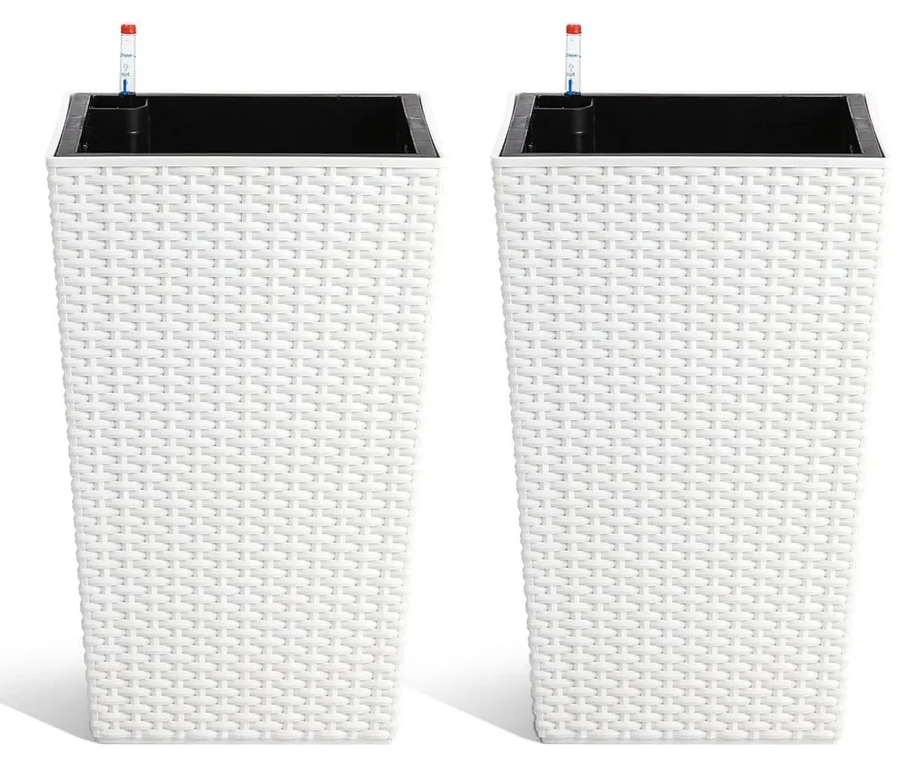 Pot de fleurs design rotin blanc auto-irrigant - Plastique PP sol