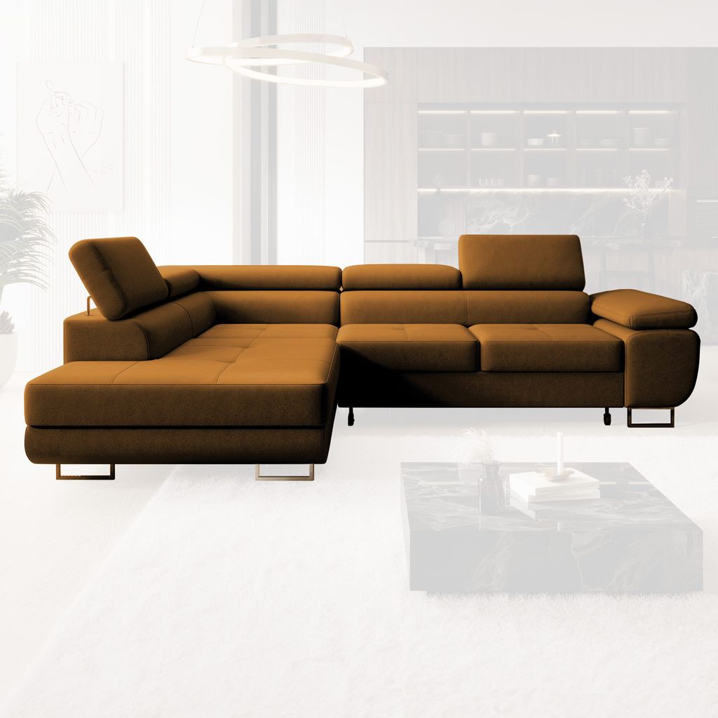 NEXT COLLECTION Ecksofa WILD L-Form mit Bettkasten und Schlaffunktion Easy Clean, mit verstellbaren Kopfstützen, 275x203x90, Vena 2 Gold