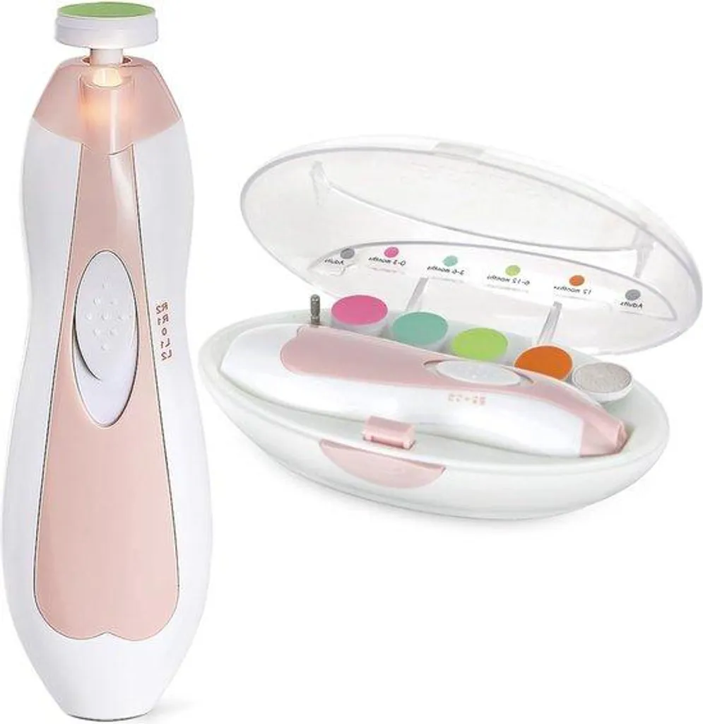 Kit manucure bébé électrique rose avec lampe LED et 6 accessoires