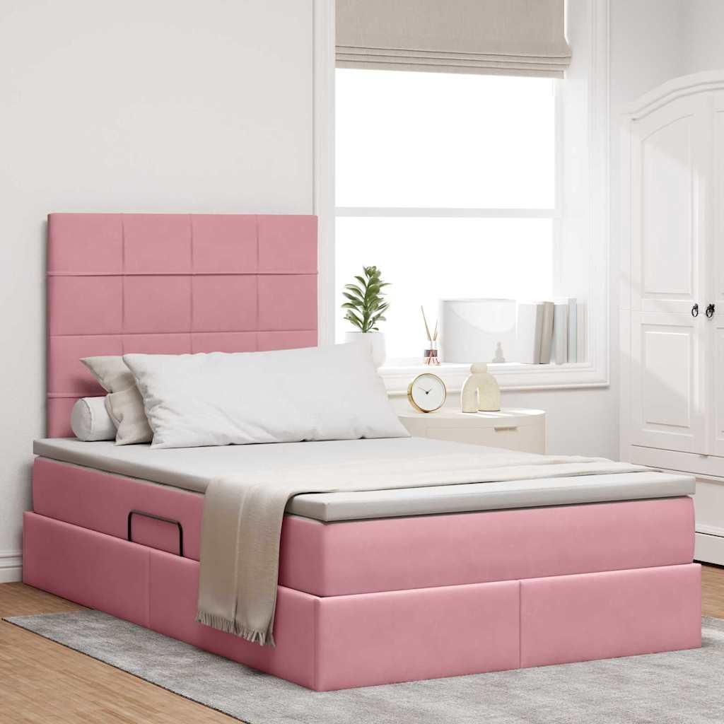Stabli Möbel Jugendbett,Einzelbett - CLORIS - Bettrahmen/ Bett mit LED-Lichtleisten mit Kopfteil Rosa 120x200cm Samt - Klassische Betten CC6568524