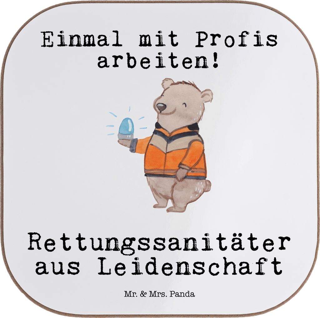 Mr. & Mrs. Panda Untersetzer Tasse Rettungssanitäter Leidenschaft - Weiß - Geschenk, Holzuntersetzer, für Gläser, Tassen, Quadratisch, Tischsch...