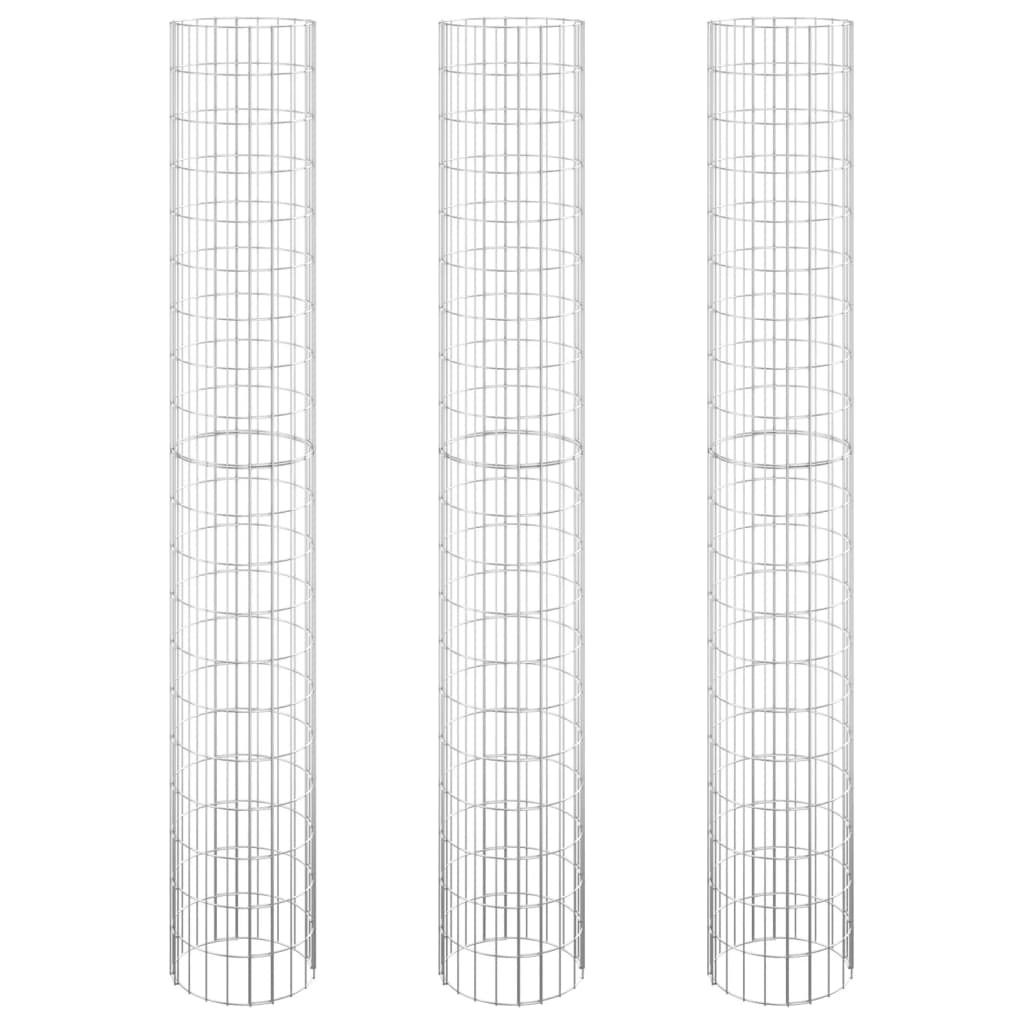 Gabionen-Hochbeete 3 Stk. Rund Verzinkter Stahl Ø30x200 cm