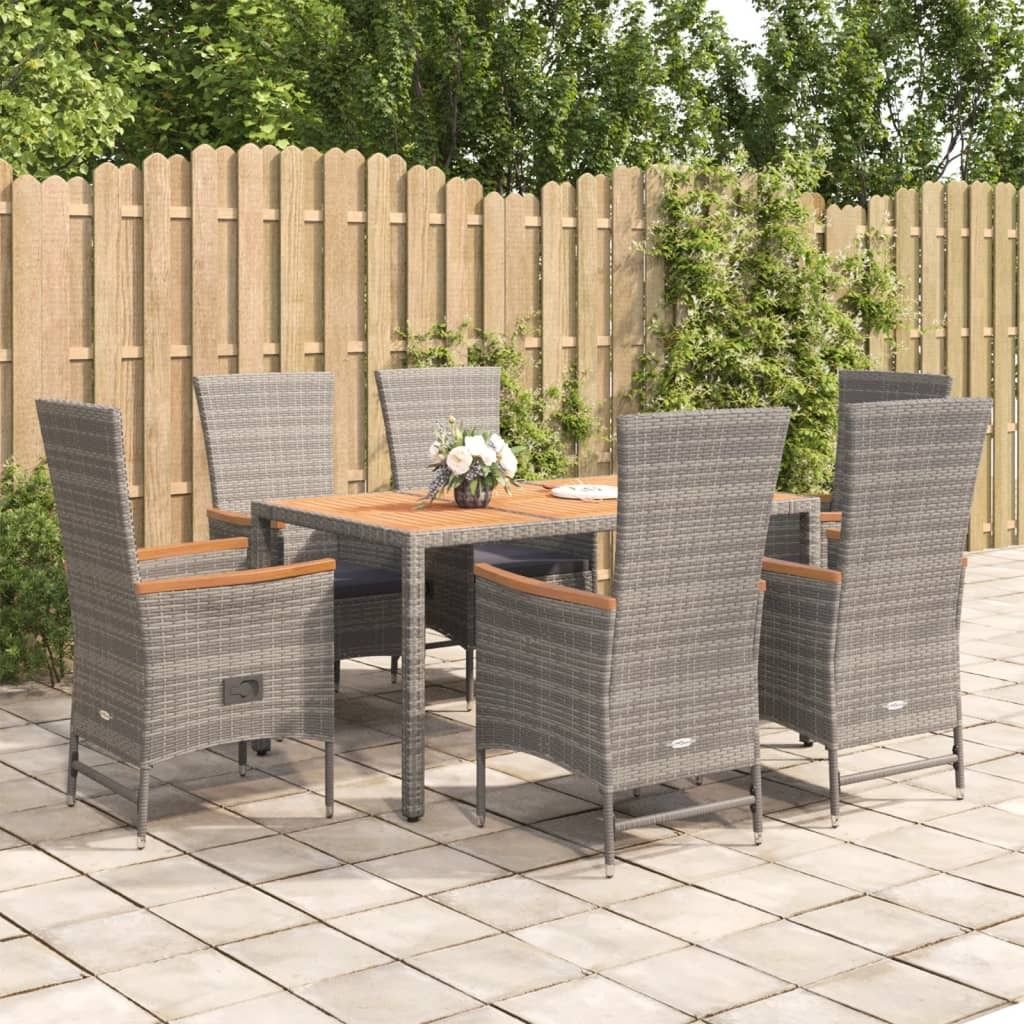 Möbel 7-tlg. Garten-Essgruppe mit Kissen Grau Poly Rattan - Balkonmöbel 3157550