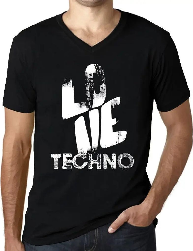 Herren Grafik T-Shirt V-Ausschnitt Liebe Techno – Love Techno – Öko-Verantwortlich Vintage Jahrgang Kurzarm Lustige Druck Geburtstag Geschenk ...