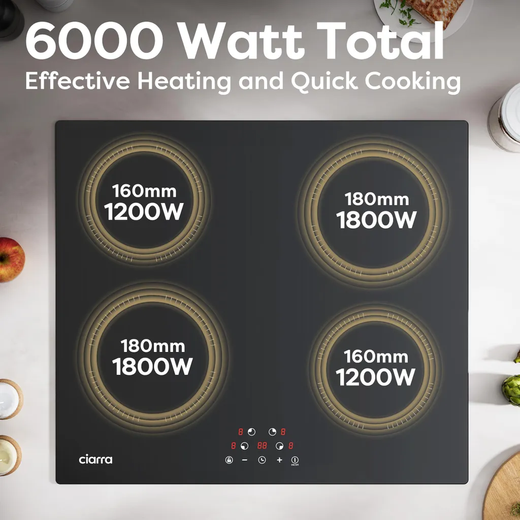 Table Induction 60cm 4 Zones 6000W : Fini les Cuissons Lentes CIARRA