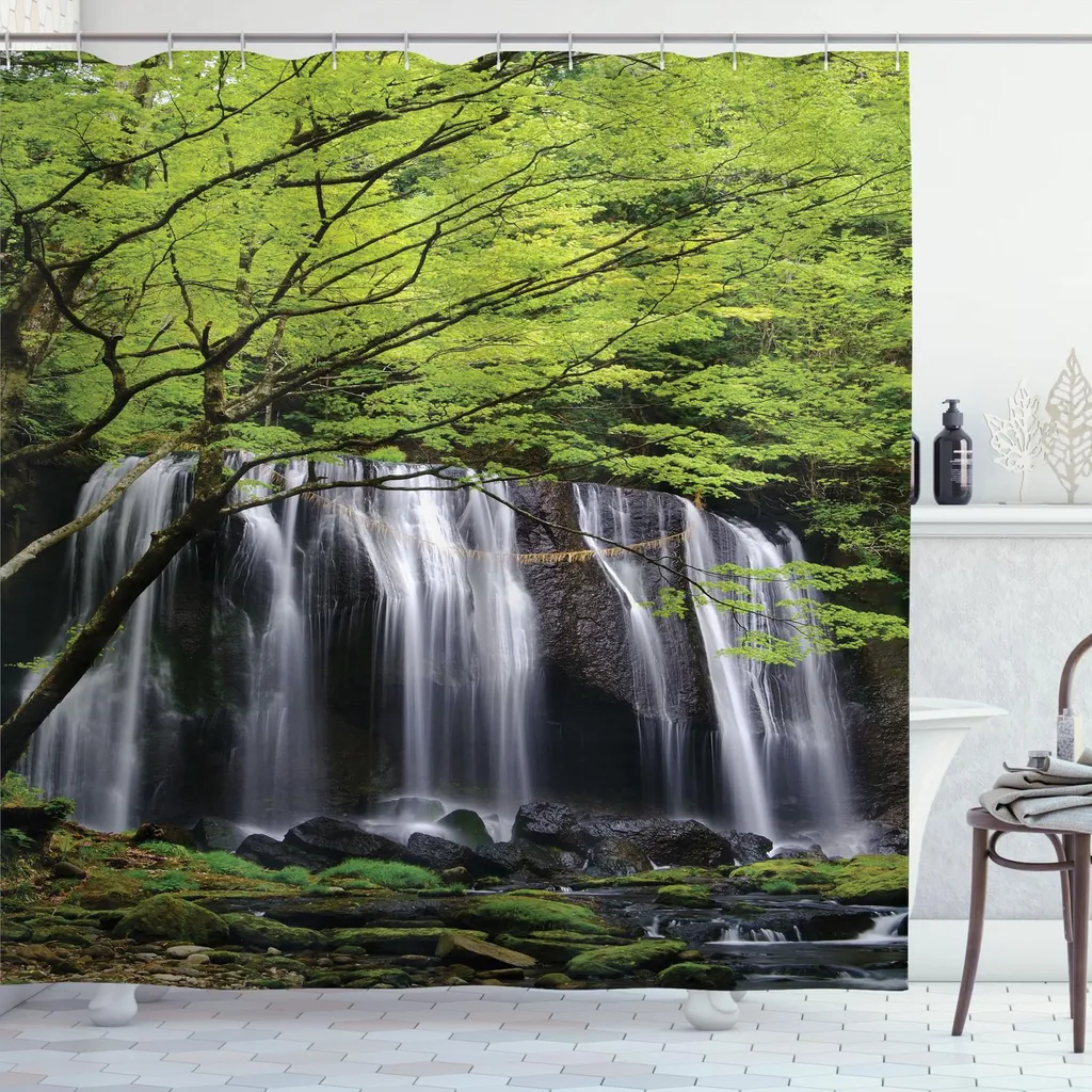 Rideau de douche pour baignoire haute motif nature sauvage 175x240