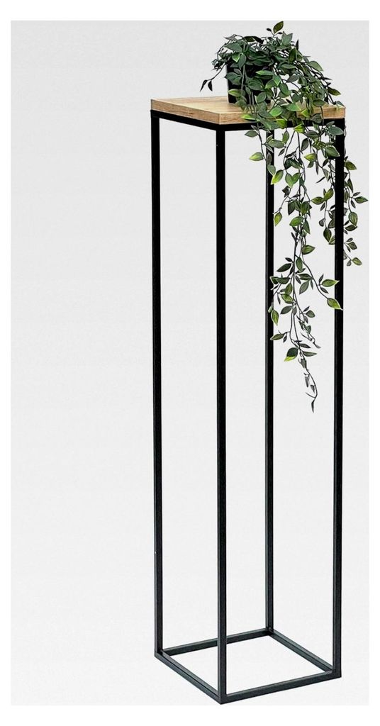Blumenhocker aus Metall und Holz, Schwarz, Eckig, 100 cm