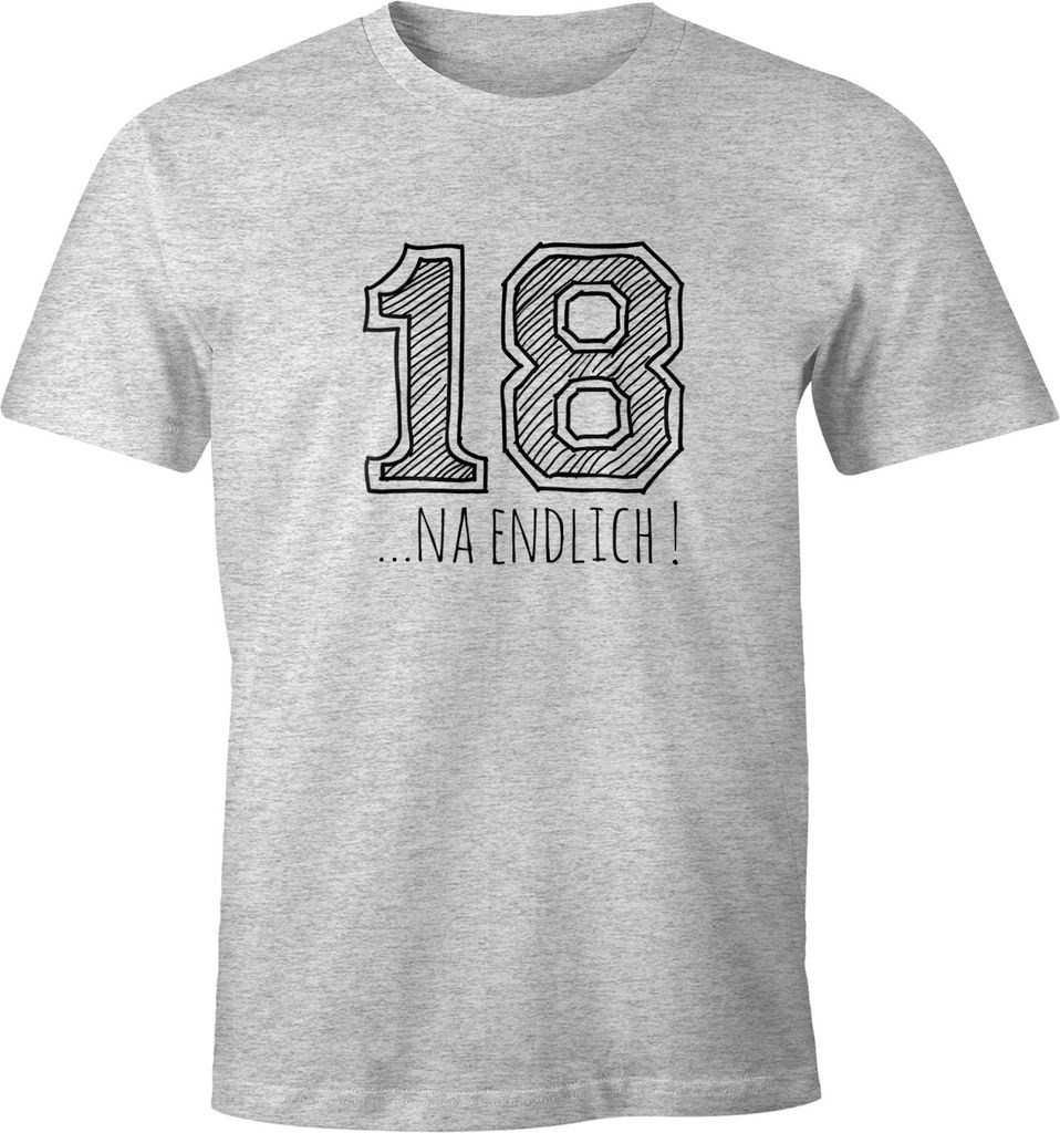 Herren T-Shirt Geschenk Geburtstag 18... na endlich College Sketch Fun-Shirt Moonworks grau-meliert M