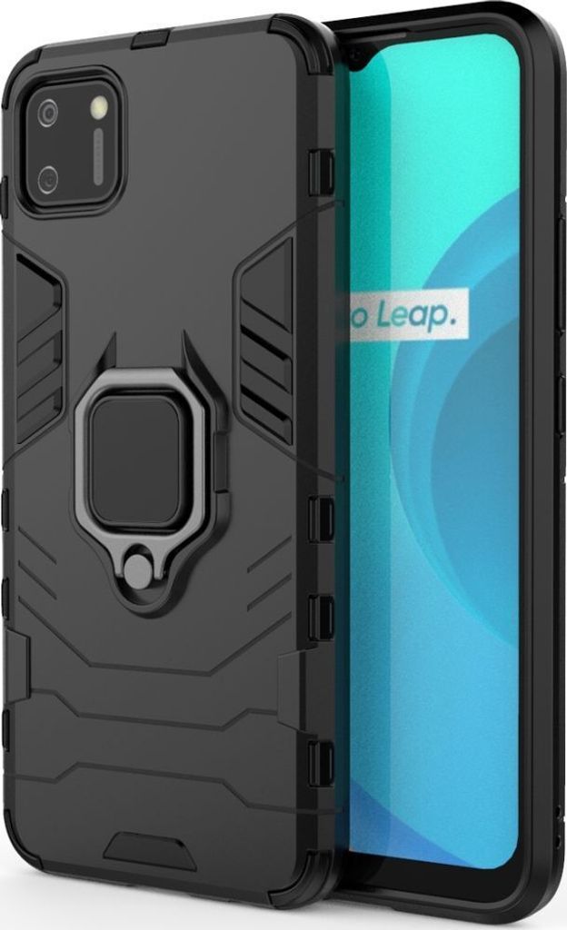 Mobigear Armor Ring Realme C11 (2020) Hülle Hardcase Backcover Stoßfest mit Ringhalter - Schwarz