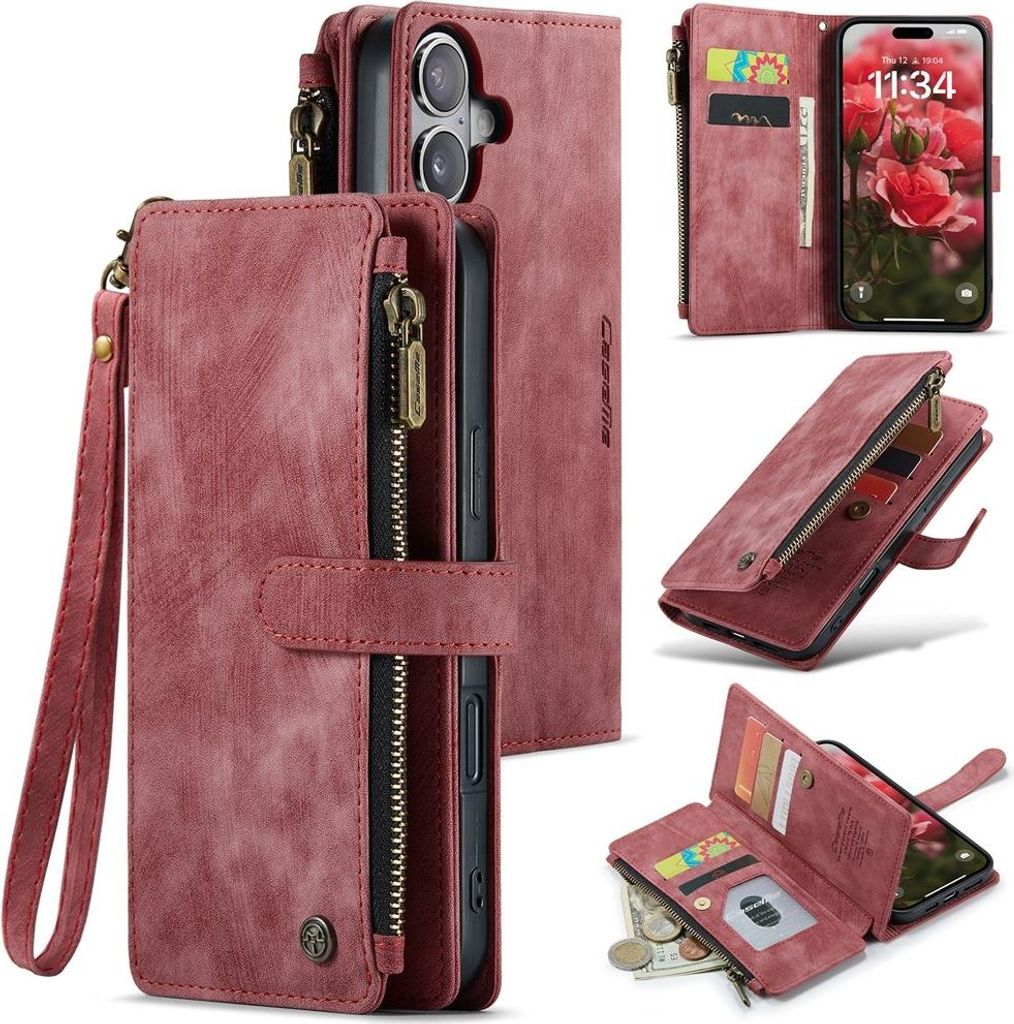 iPhone 16 Hülle - CaseMe C30 Klapphülle mit Brieftasche - Rot