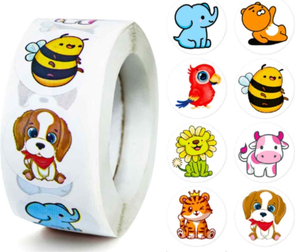 500 Stück Runde Tier Aufkleber, Motivationsaufkleber für Kinder Selbstklebende Lehrer Belohnung Aufkleber,Animal Sticker Rolle,Cartoon Tier Aufkl...
