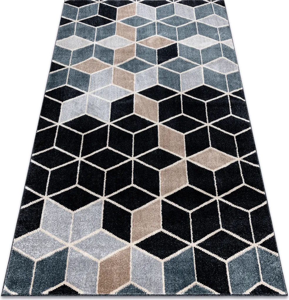 Tapis graphique 3D POLI 9139A noir gris en velours doux 120x170 cm