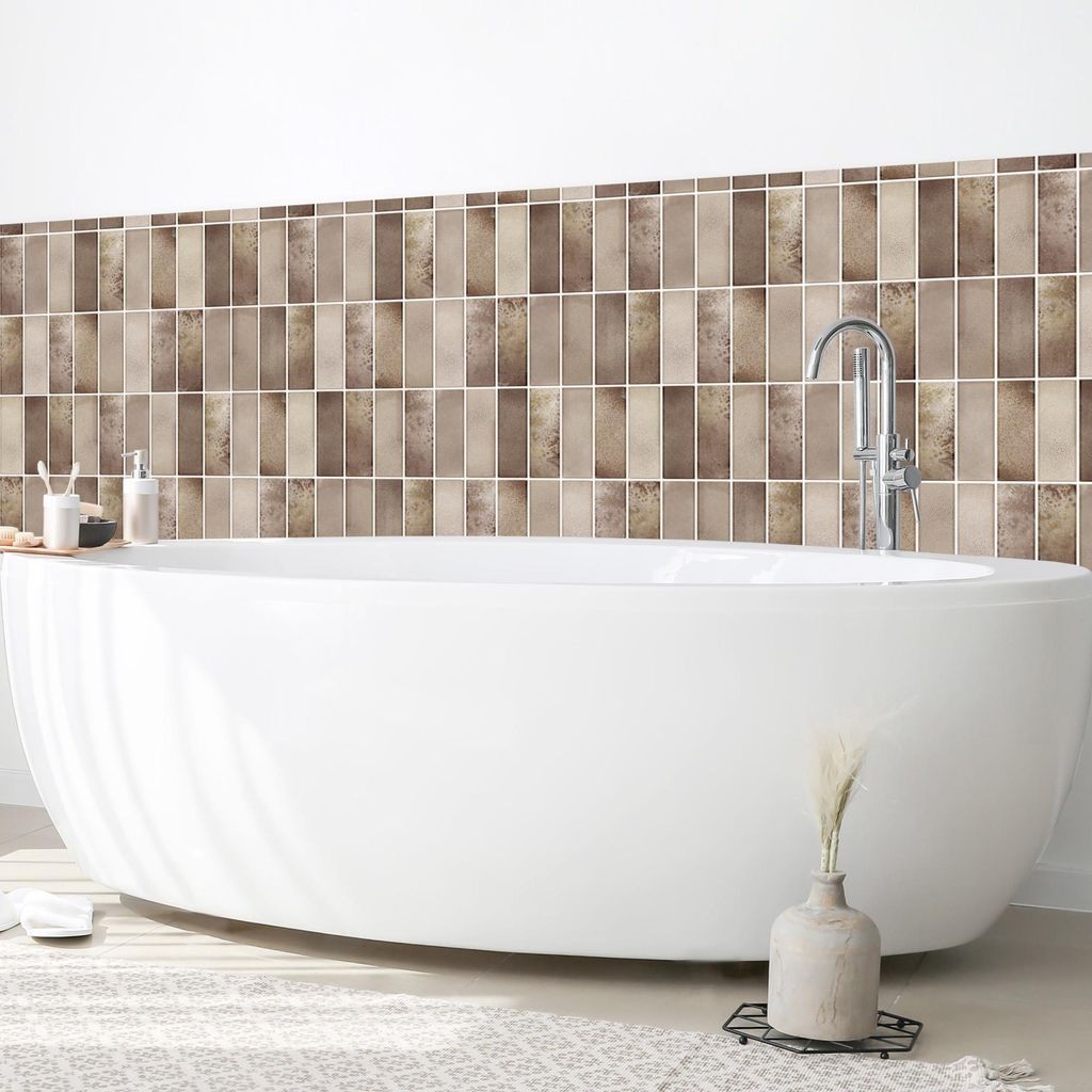 Wandverkleidung Bad mit Motiv selbstklebend - 0.35 mm Wandpaneel matt wasserfest Design beige Fliesenoptik Badrückwand fugenlos 300x100 cm