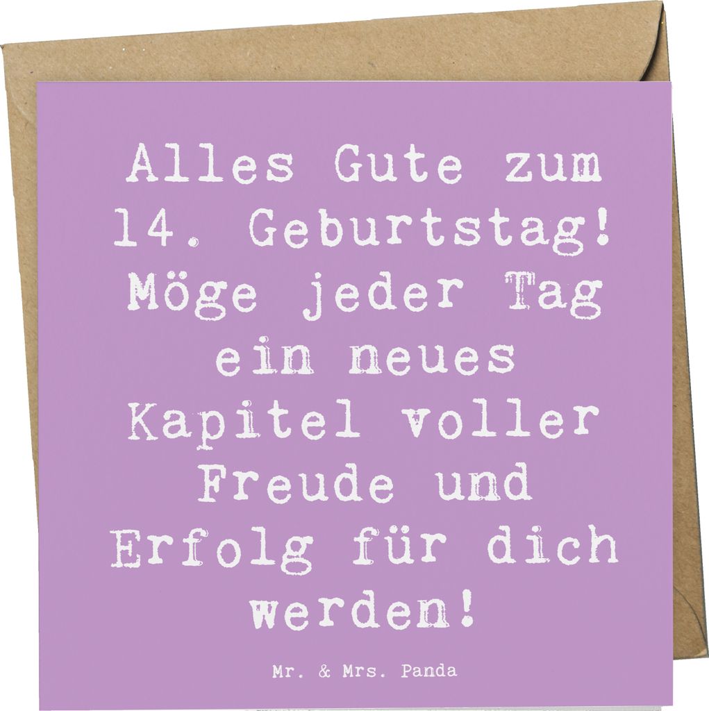 Mr. & Mrs. Panda Grußkarte Spruch 14. Geburtstag - Lavendeltraum - Geschenk, positive Energie, Junge, Klappkarte, Glückwunschkarte, Geburtstagsge...