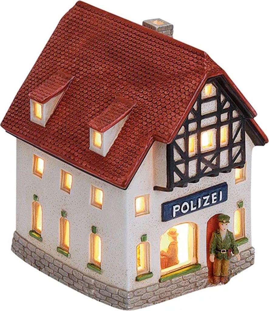 Wurm - Lichthaus Polizei aus Porzellan Windlicht, B14 x T11 x H16 cm