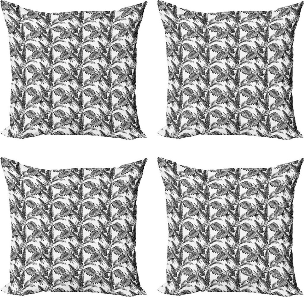 ABAKUHAUS Urwald Kissenbezug Set (4 Stück), Tropischer Baum Blätter, Moderner Doppelseitiger Digitaldruck, 40 cm x 40 cm, Schwarz, Grau, Weiß